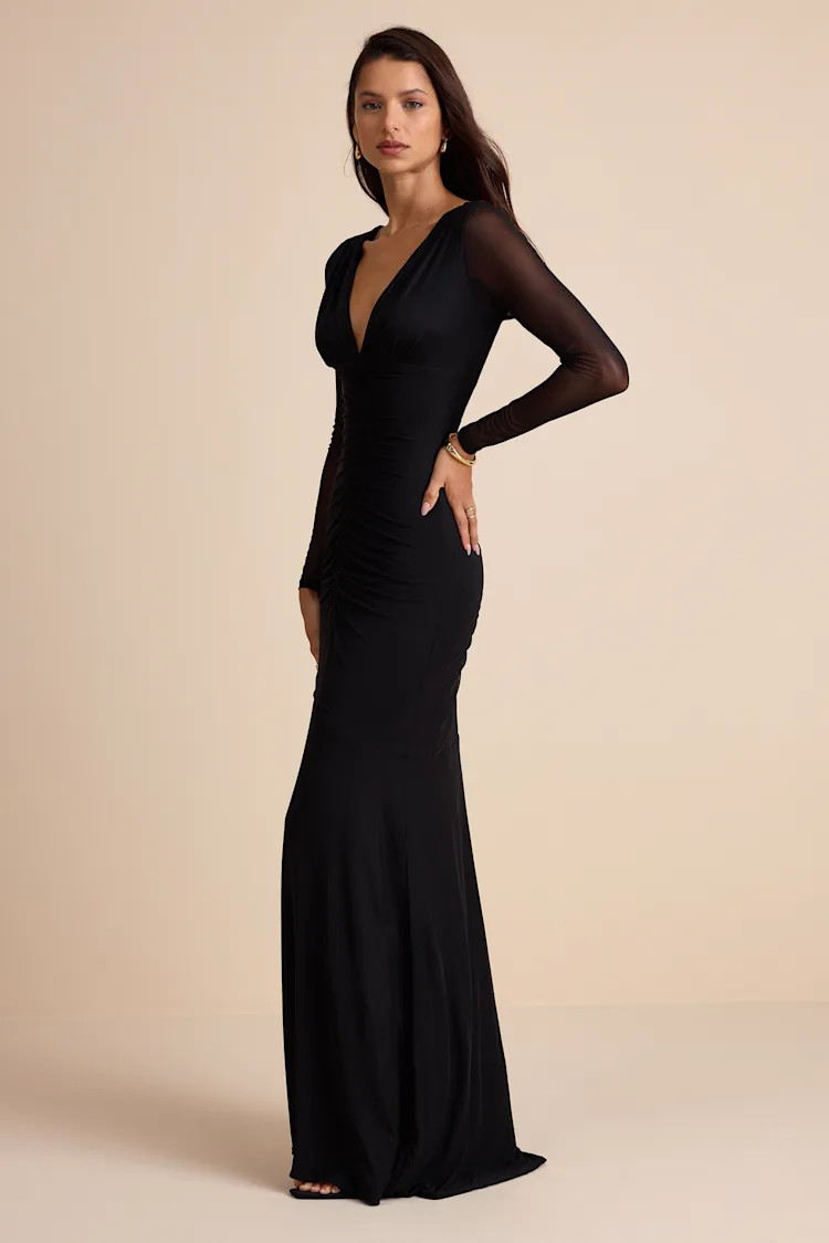 Georgina Black Jersey Knit Ruched Mermaid Maxi Dress | Lulus