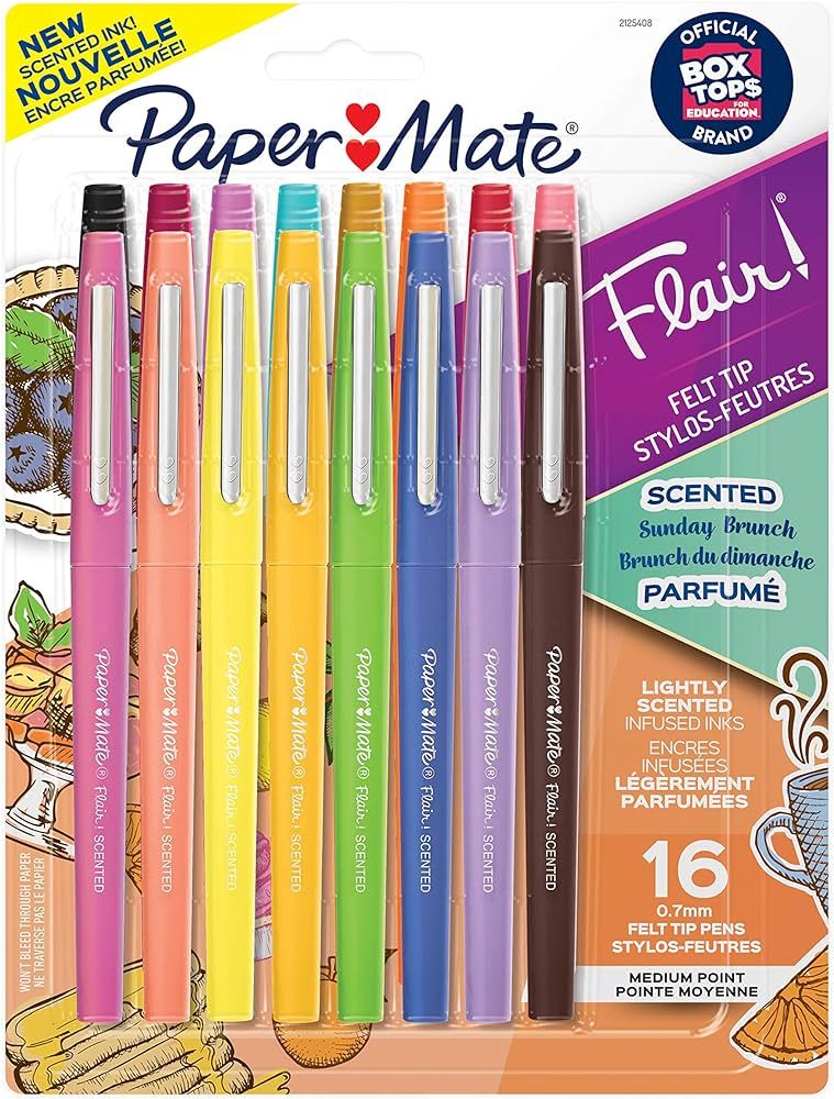 Paper Mate Flair Scented Felt Tip Pens, Assorted Sunday Brunch Scents and Colors, 0.7mm, 16 Count | Amazon (US)