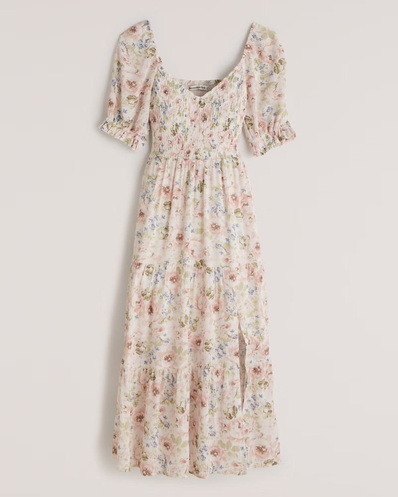 Short-Sleeve Smocked Midi Dress | Abercrombie & Fitch (US)