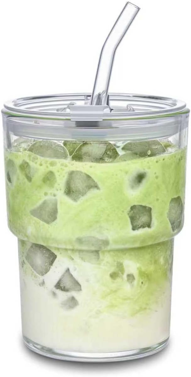 13oz Glass Tumbler with Straw and Lid Sealed, Carry On Reusable Iced Coffee Cups,Thick Wall Glass... | Amazon (US)