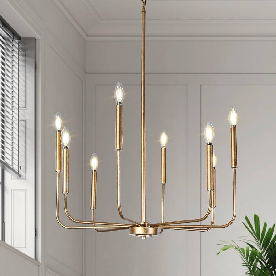 LALUZ Champagne Antique Gold Chandelier, 8-Light Modern Farmhouse Dining Room Chandelier Over Tab... | Amazon (US)