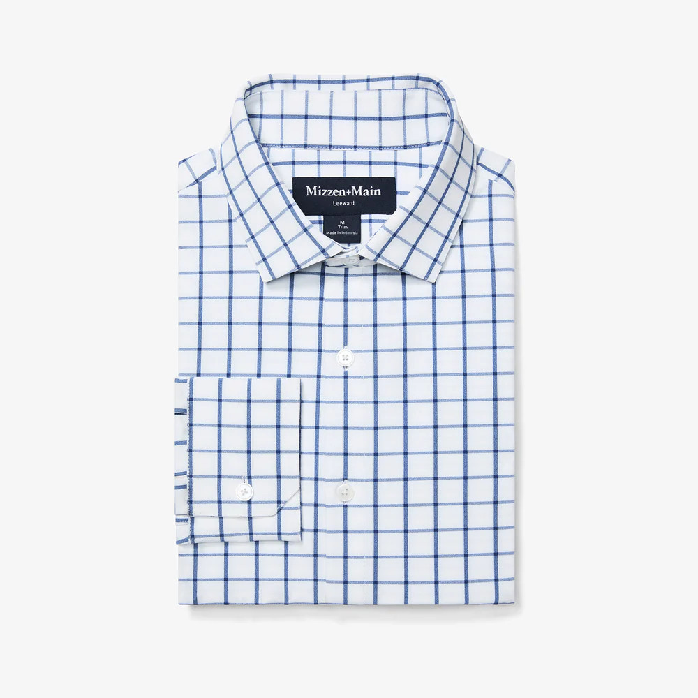 Leeward Dress Shirt - White Navy Windowpane | Mizzen + Main