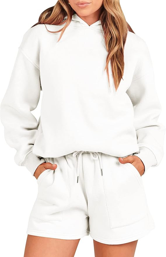 ANRABESS Women 2 Piece Outfit Oversized Hoodie Sweatshirt Shorts Lounge Sweat Set Sweatsuit Track... | Amazon (US)