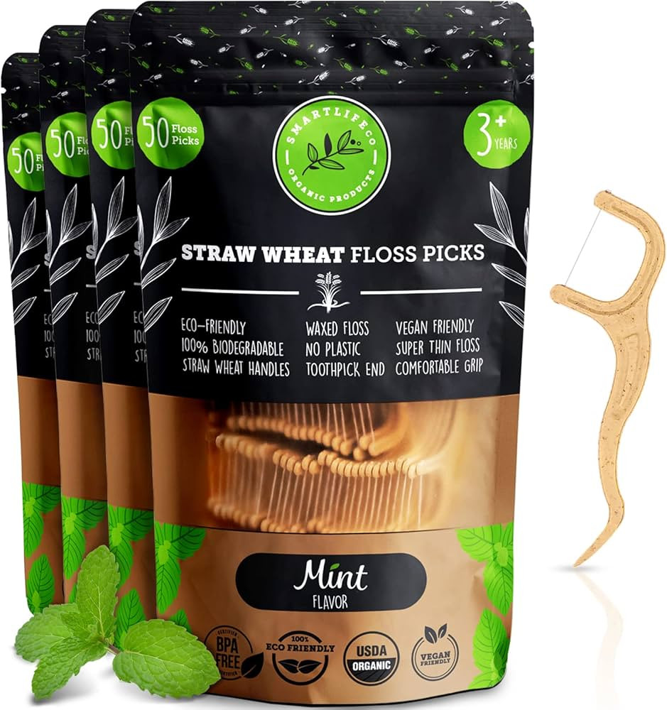 Biodegradable Dental Floss Picks - Natural Plastic Free Handle | Thin Thread Tooth Flossers for A... | Amazon (US)