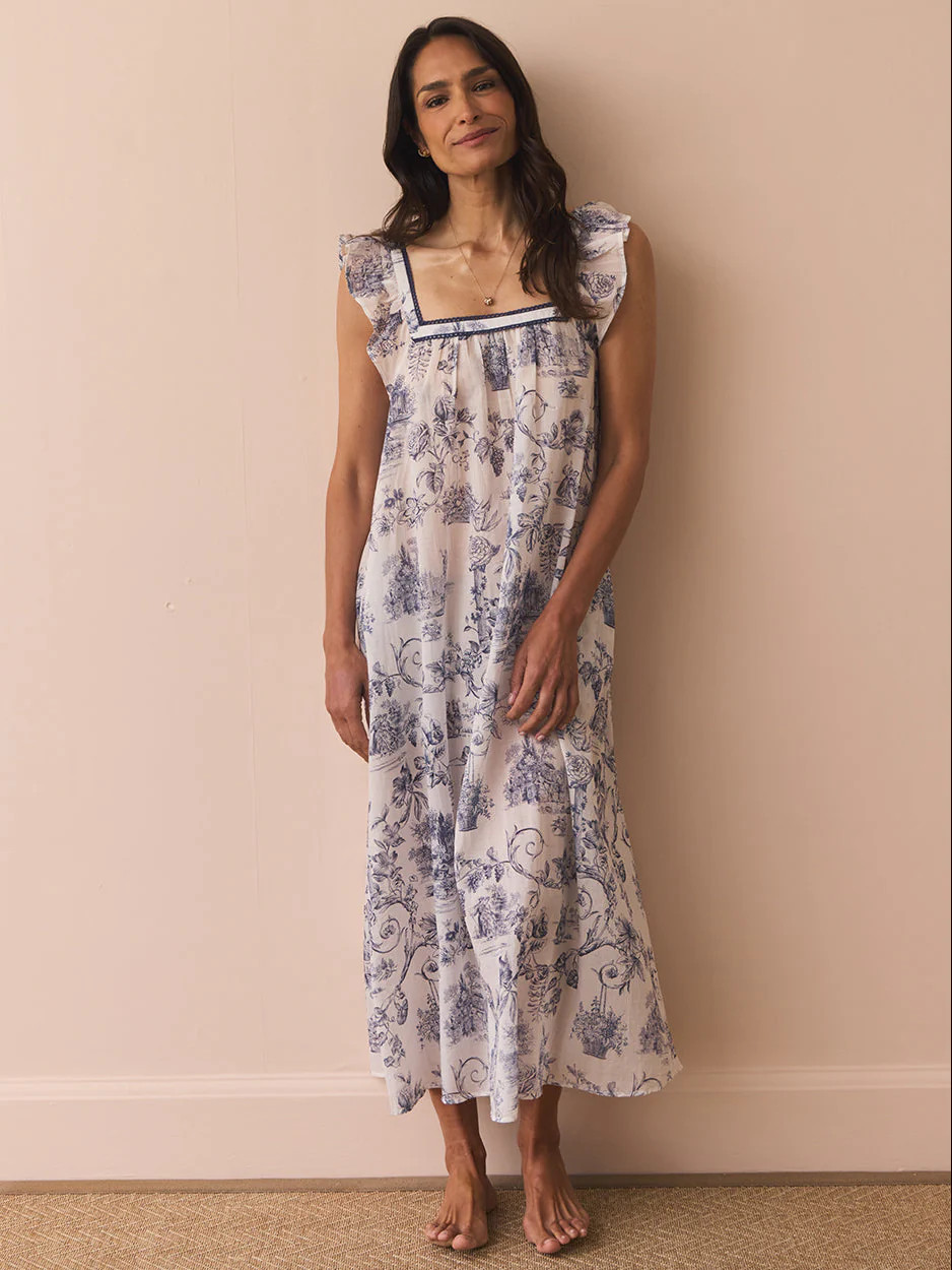 Their Nibs x French Bedroom Navy Blue Toile Cotton Maxi Nightdress | Their Nibs UK