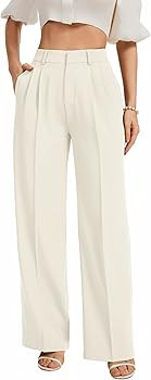 FUNYYZO Women Wide Leg Pants High Elastic Waisted Business Work Trousers Long Straight Suit Pants | Amazon (US)