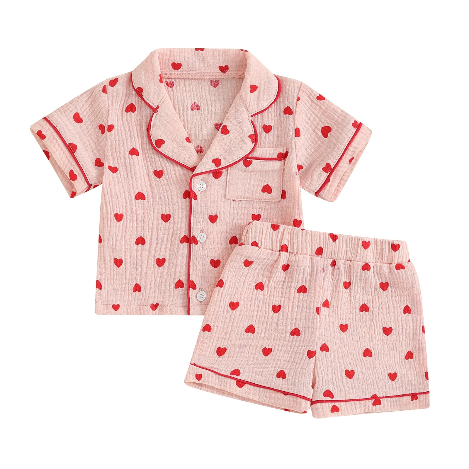 Bagilaanoe 2Pcs Toddler Baby Girl  Valentine's Day Pajamas Set Heart Print Short Sleeve Shirt and... | Walmart (US)
