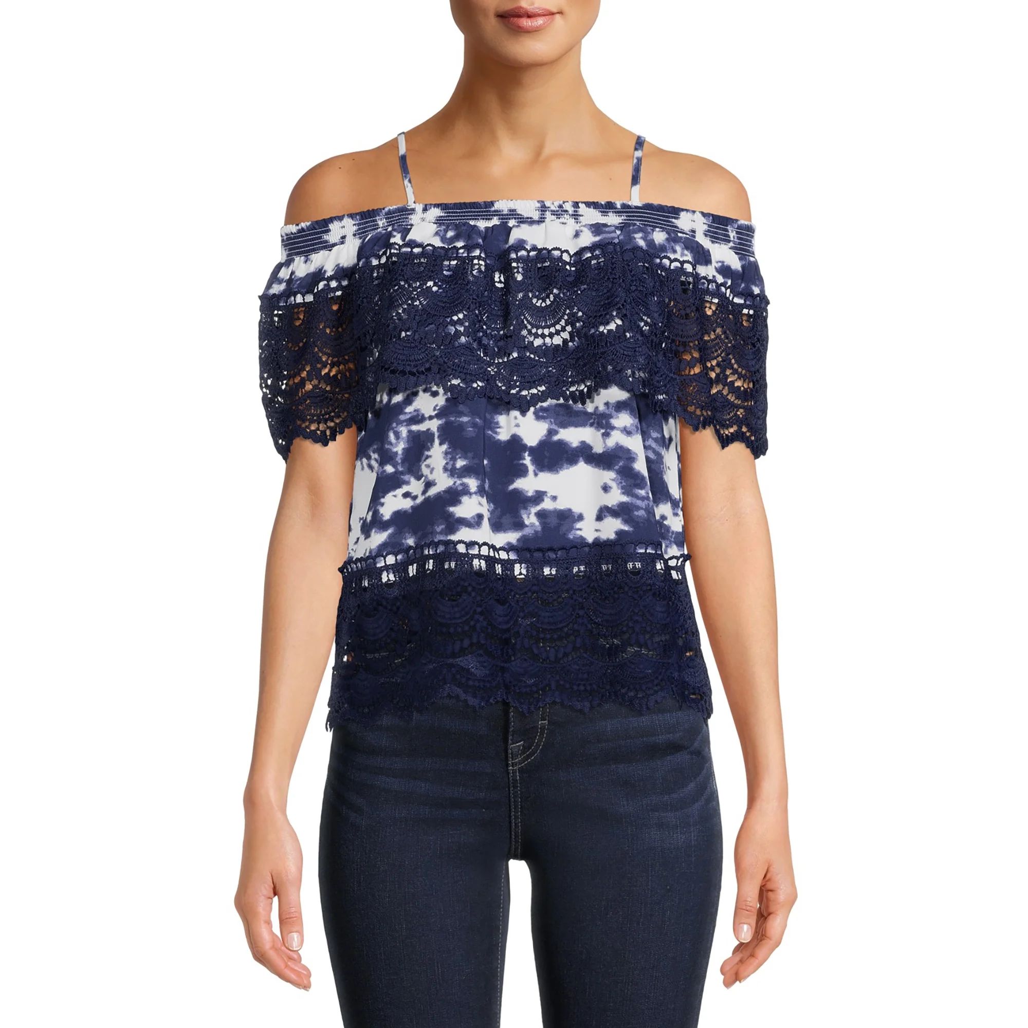 No Boundaries Juniors’ Off-the-Shoulder Woven Top | Walmart (US)