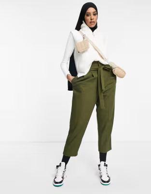 ASOS DESIGN tailored tie waist ankle grazer pants | ASOS (Global)