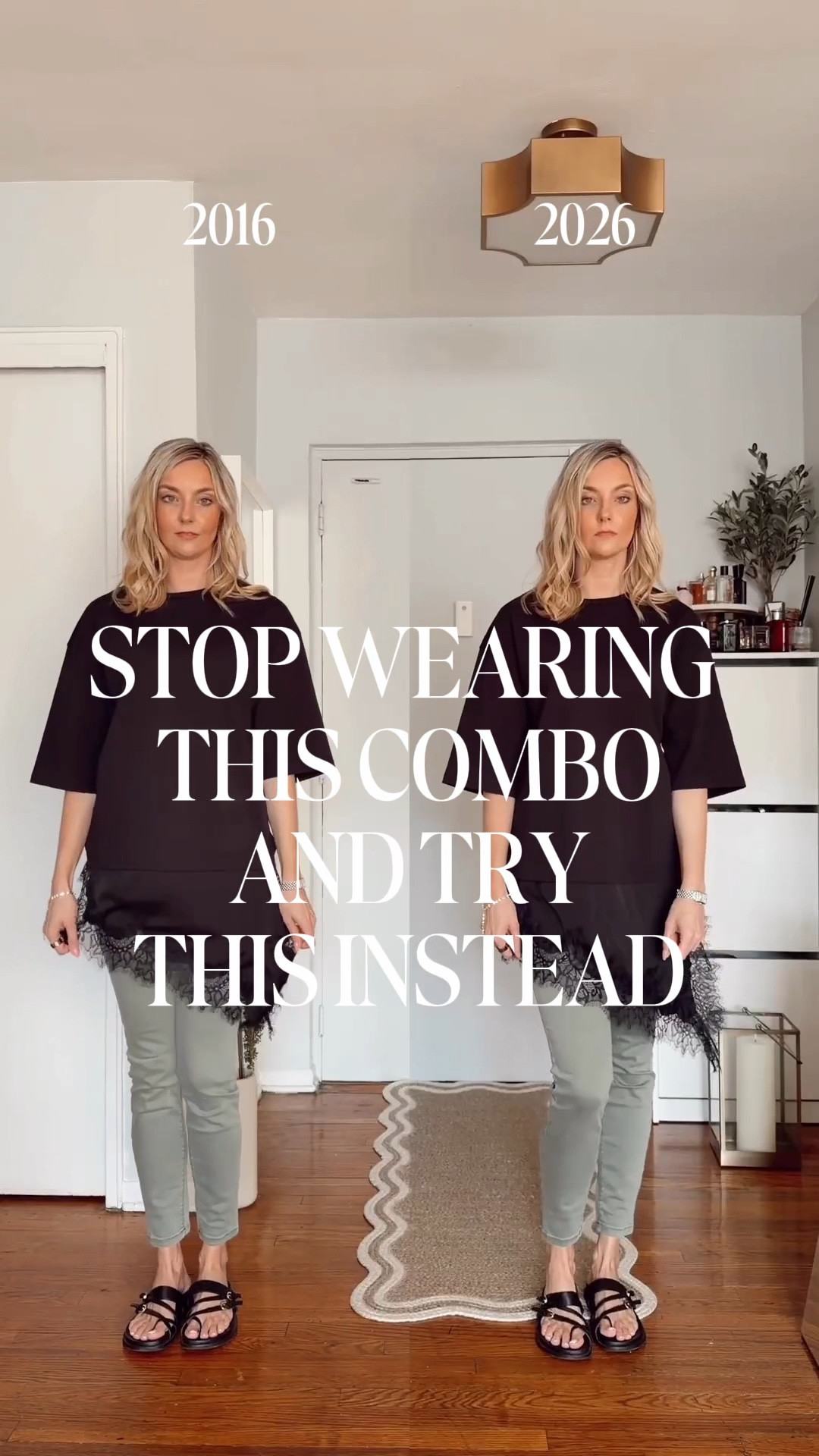 The outfit on the left feels boxy and outdated, so try looking at the proportions first. A cleaner pair of sweatpants, a simple tee, and slides can still feel relaxed while looking way more modern.

Wearing size S in top and pants! 

outfit fixes, Zara pants, outfit idea, outfit proportions, spring outfit idea, black tee

#LTKootd #LTKgrwm #LTKdayinmylife