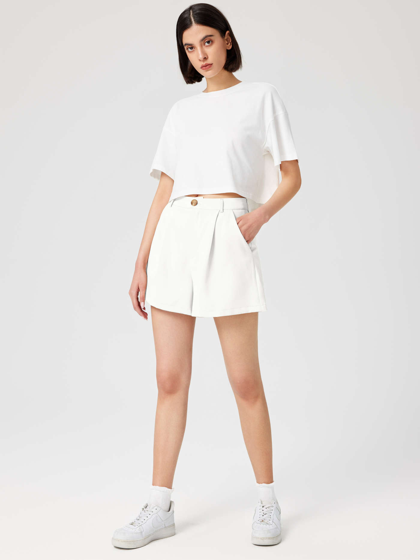 Mid Rise Solid Button Pocket Shorts | Cider