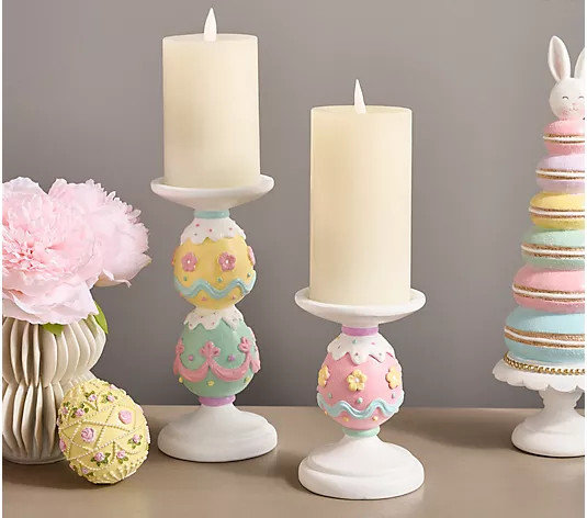 Set of 2 Egg Pedestal Candle Holders by Valerie | QVC