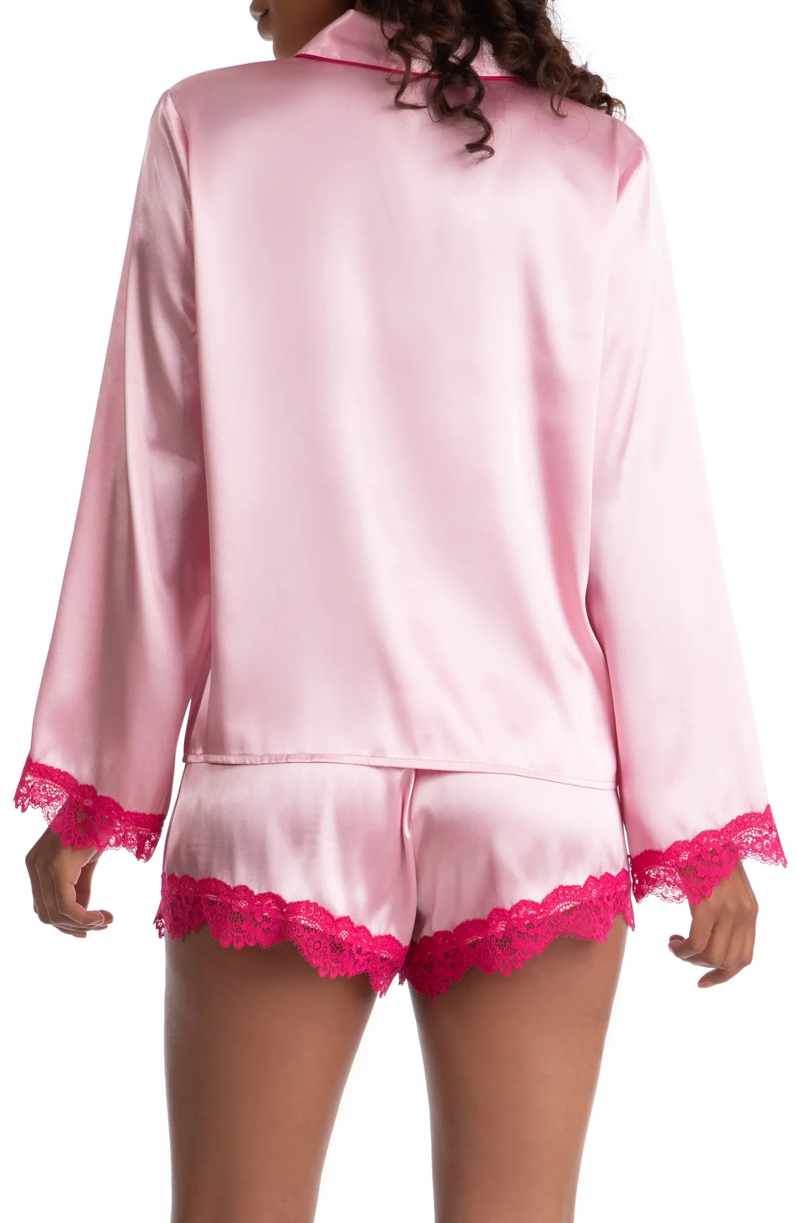 Felicity Lace Trim Long Sleeve Satin Shorts Pajamas | Nordstrom