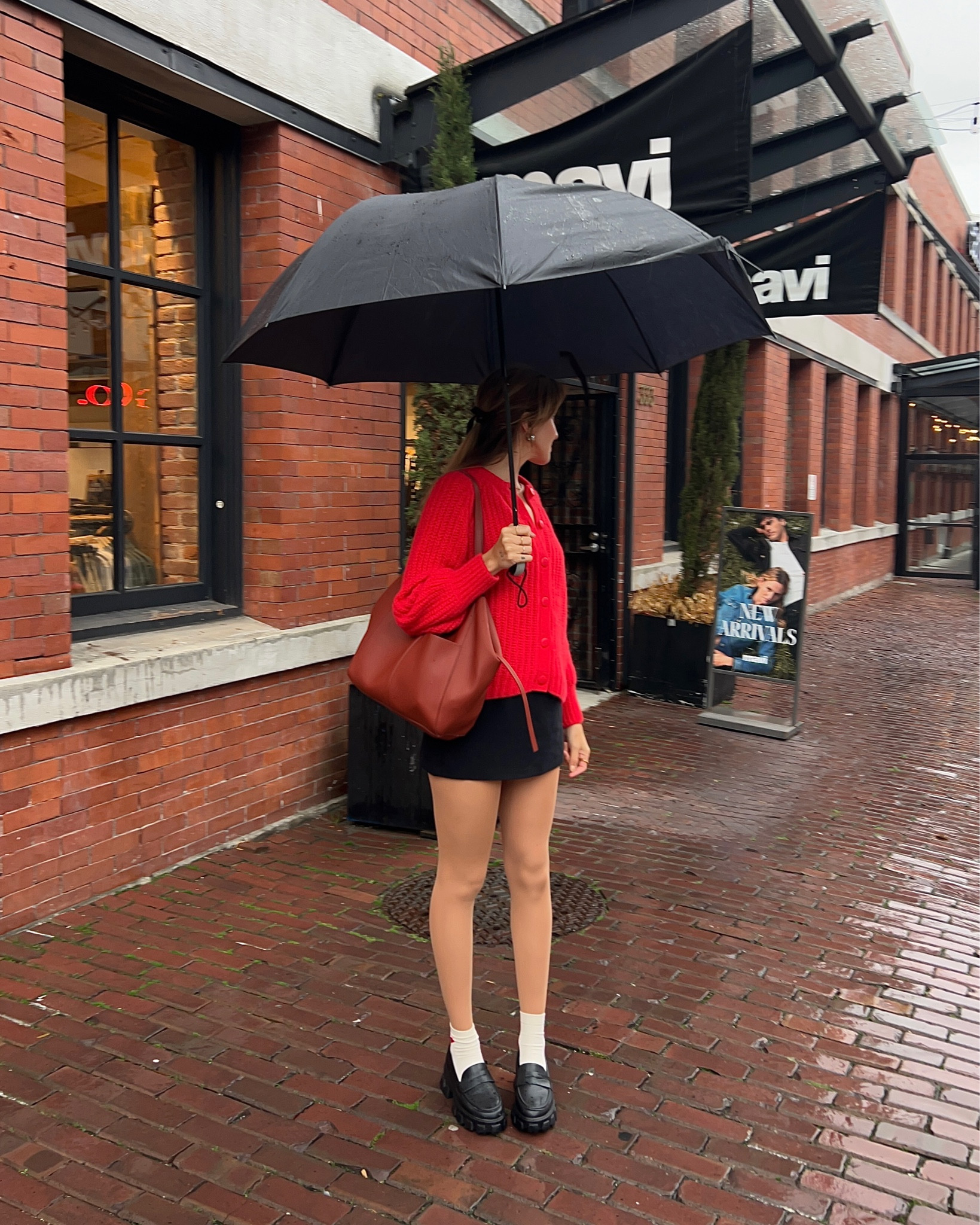 Red knit cardigan, Sézane, fall fashion, 