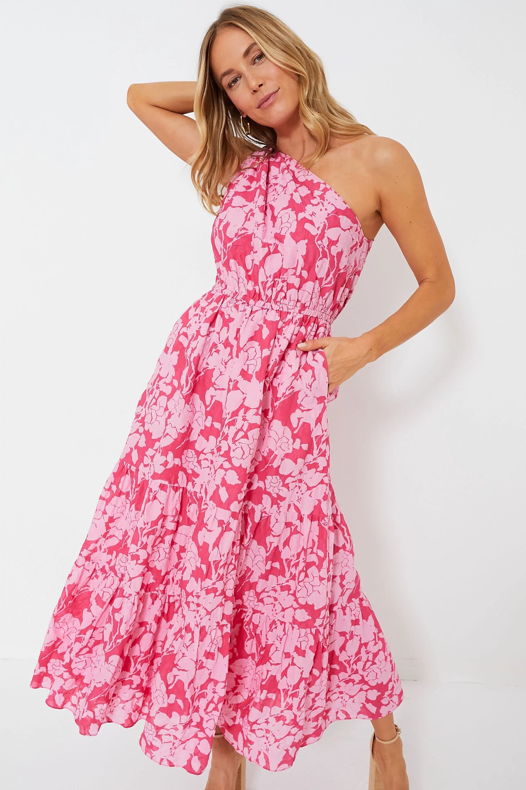 Pink Floral One Shoulder Sybil Maxi Dress | Tuckernuck (US)