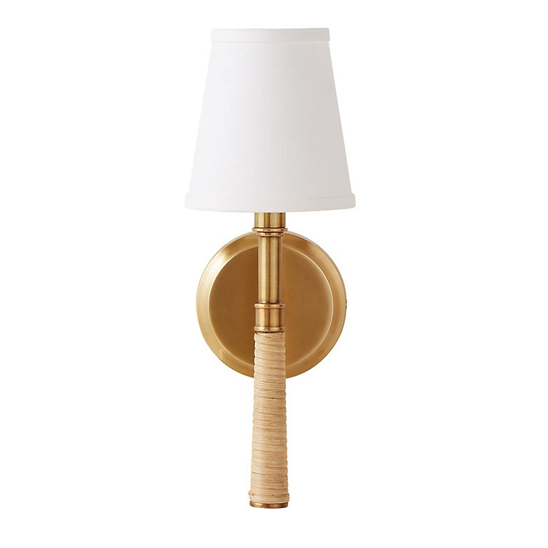Desta 1-Light Rattan Sconce with Tall White Shade | Ballard Designs, Inc.