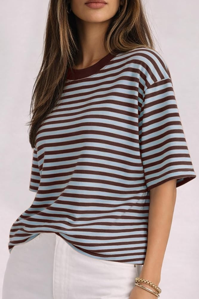 CHYRII Womens Oversized Striped T Shirts Short Sleeve Fashion 2026 Casual Crewneck Summer Y2K Clo... | Amazon (US)