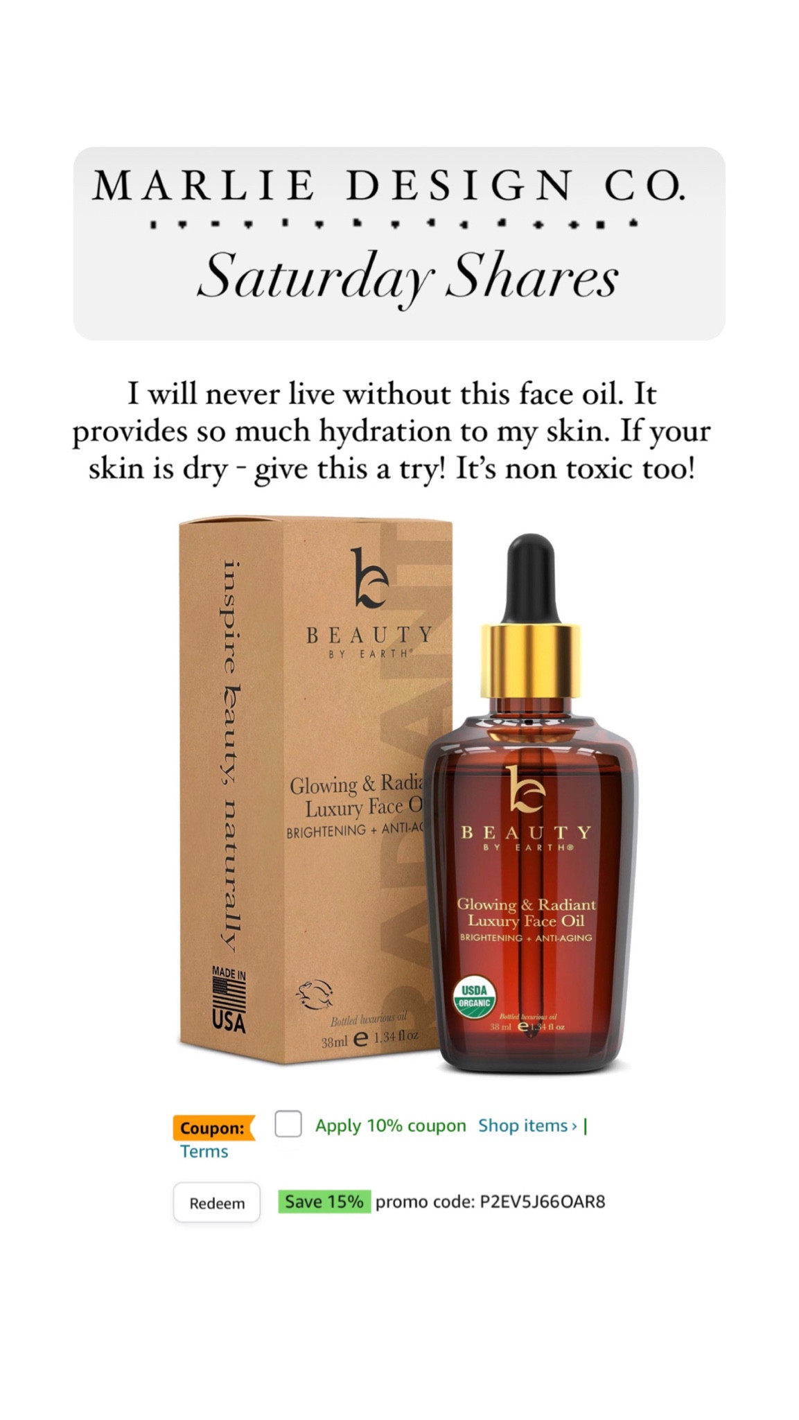 Beauty By Earth Face Oil | radiant skin | glowing skin | dewy skin | hydrating skin products | face oil | clean beauty | non toxic beauty | Amazon | Amazon finds | dry skin 

#LTKover40 #LTKbeauty #LTKsalealert
