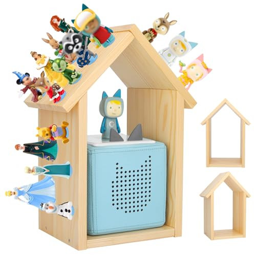 Taladad for TonieBox 2/1 Tonies Figures Characters Shelf with 35Pcs Adhesive Metal Plate for Creative Tonie Box Magnetic Storage Wooden Shelf for Kids (Natural) | Amazon (US)