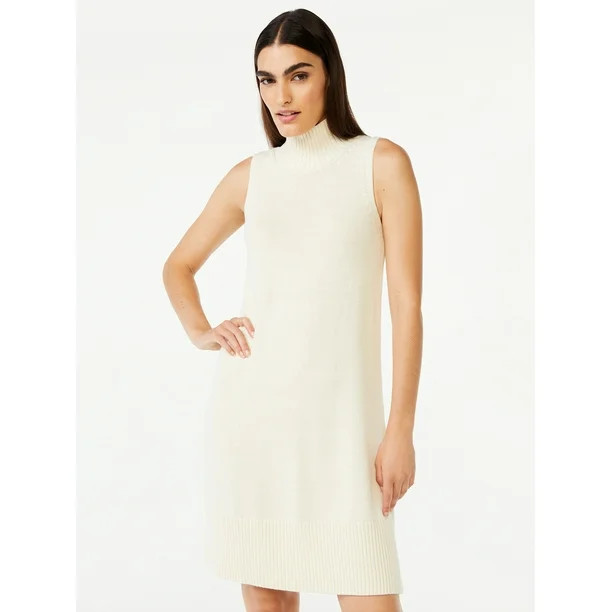 Free Assembly Women's Sleeveless Tall Neck Ribbed Sweater Mini Dress - Walmart.com | Walmart (US)