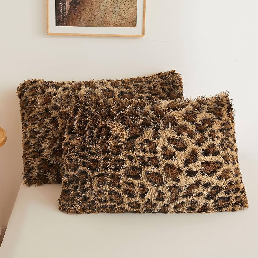 XeGe Cheetah Print Faux Fur Fluffy Pillowcases, Plush Shaggy Soft Long Pillow Covers, Fuzzy Decor... | Amazon (US)