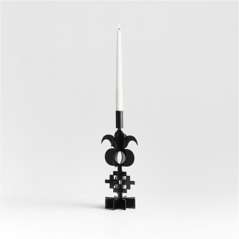 Picado Small Black Metal Taper Candle Holder 13" by Lucia Eames + Reviews | Crate & Barrel | Crate & Barrel