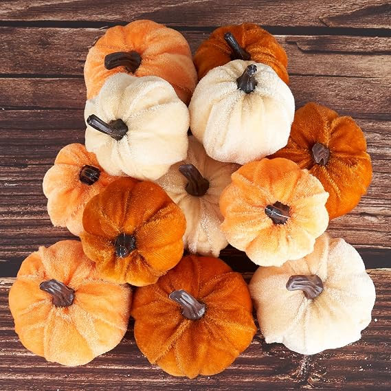 Diahom Pumpkin Decor 12pcs Artificial Velvet Fall Thanksgiving Decoration | Amazon (US)