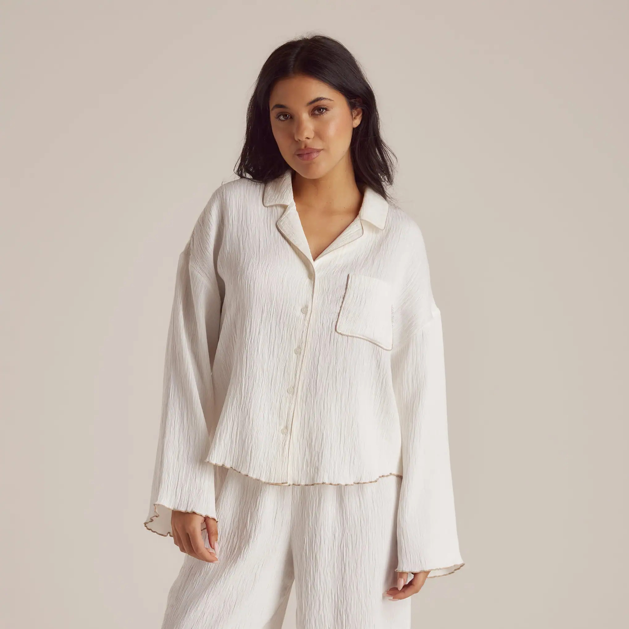 Crinkle Pyjama Shirt - White | Lounge UK