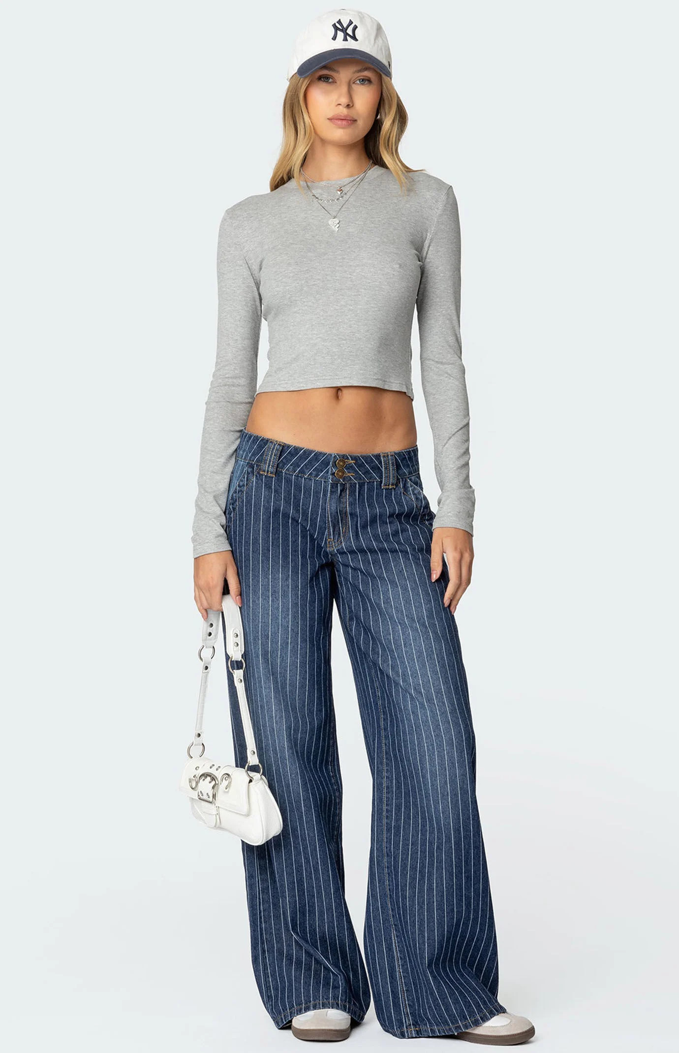 Edikted Women's Cory Striped Low Rise Jeans in Blue - Size XS | PacSun