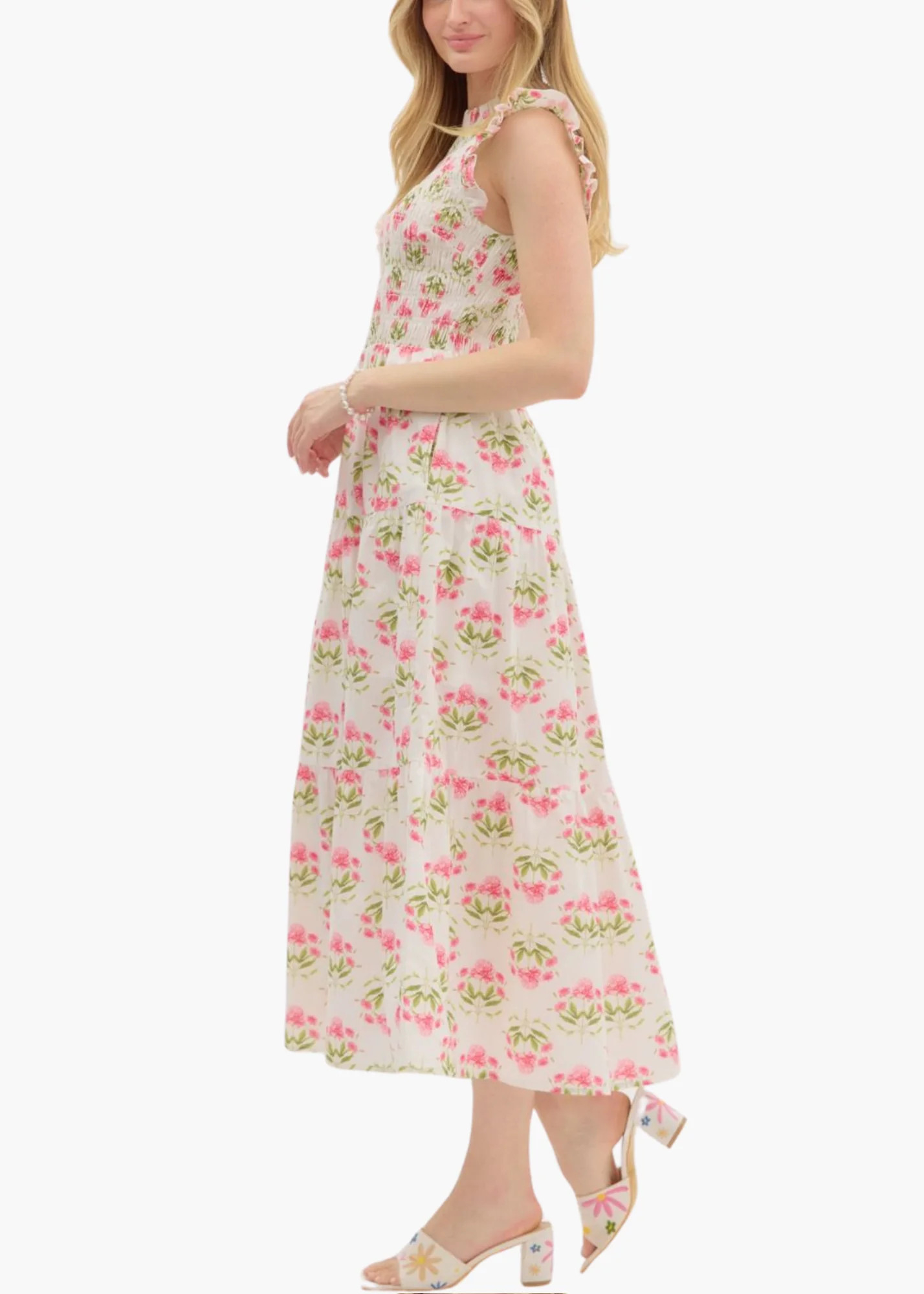 Alice Midi Dress in Cream | Poppy and Pink