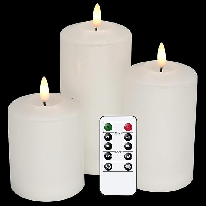 GenSwin 3D Wick Flameless Flickering Candles Battery Operated with Remote Timer, Real Wax Pillar ... | Amazon (US)