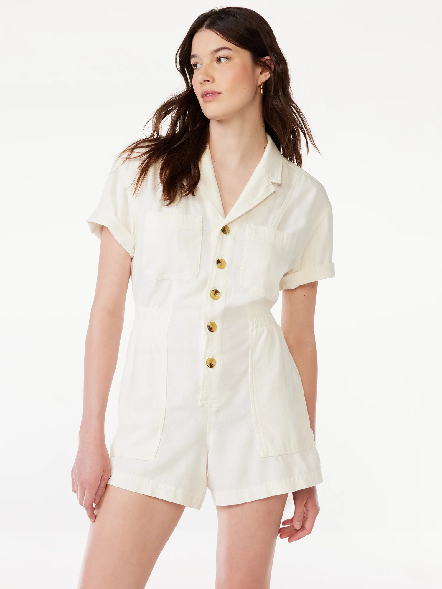 Free Assembly Women's Short Sleeve Romper with Elastic Waist | Walmart (US)