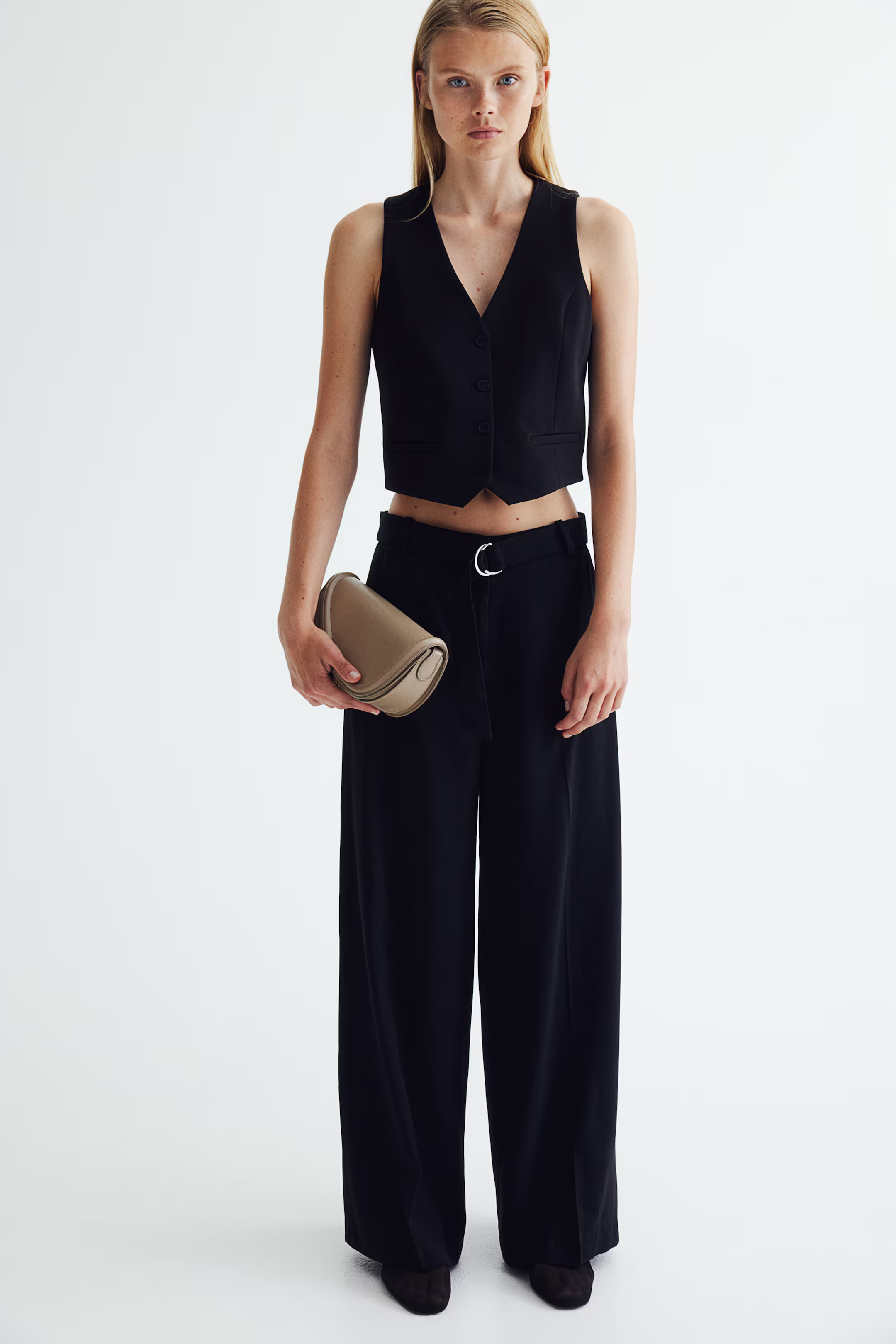 Pantalón amplio con cinturón - Negro - MUJER | H&M ES | H&M (FR, IT, ES, PT, BE)