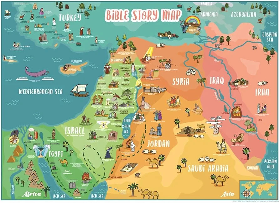 Bible Story Map Poster (Laminated) 18" x 24" - For Classroom, Christian Learning, Homeschool, Chr... | Amazon (US)