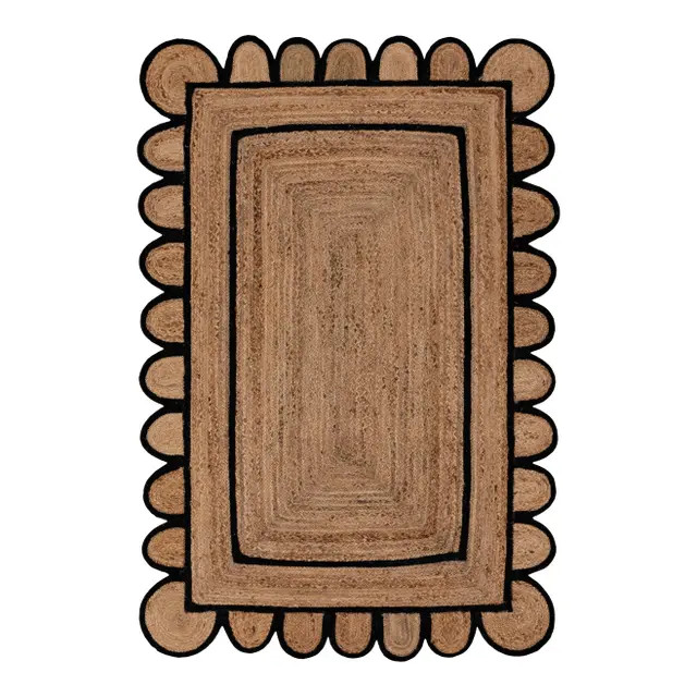 8'x10' Black Trim Jute Scallop Braided Handmade Rug | Chairish
