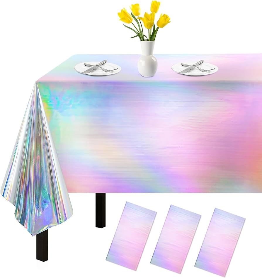 3 Pack Iridescent Tablecloth, 54" x 108" Birthday Party Table Cloths Iridescence Plastic Disposab... | Amazon (US)