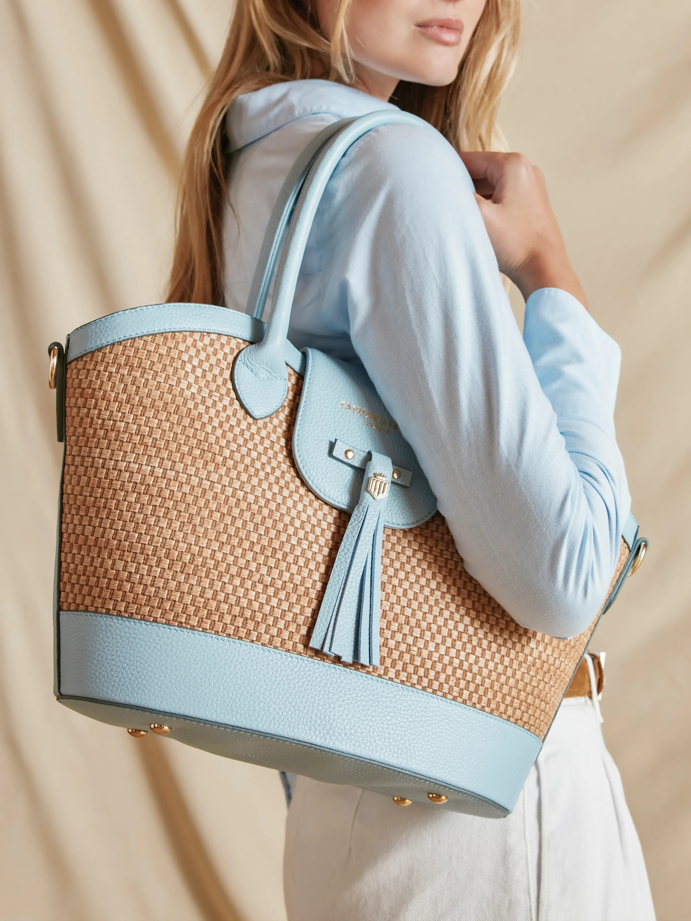 Windsor Basket Bag - Sky Blue Leather (Stockist Exclusive) | Fairfax & Favor (UK)