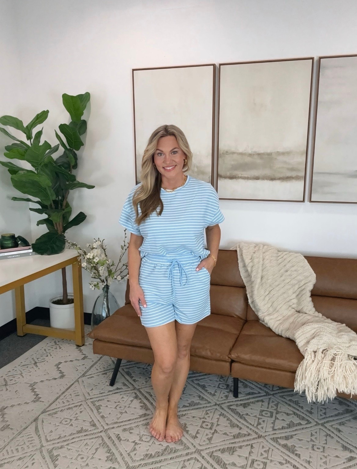 This striped lounge set is the definition of cute and comfortable. The soft fabric, relaxed fit, and pretty blue stripe make it perfect for slow mornings, travel days, or lounging at home all summer long.

Blue striped lounge set, Matching set, Pajama set, Loungewear, Summer pajamas, Travel outfit, Cozy essentials, Two piece set, Amazon fashion, Casual style, Comfortable outfit, Everyday basics, audriedollins

#LTKootd #LTKTravel #LTKSeasonal
