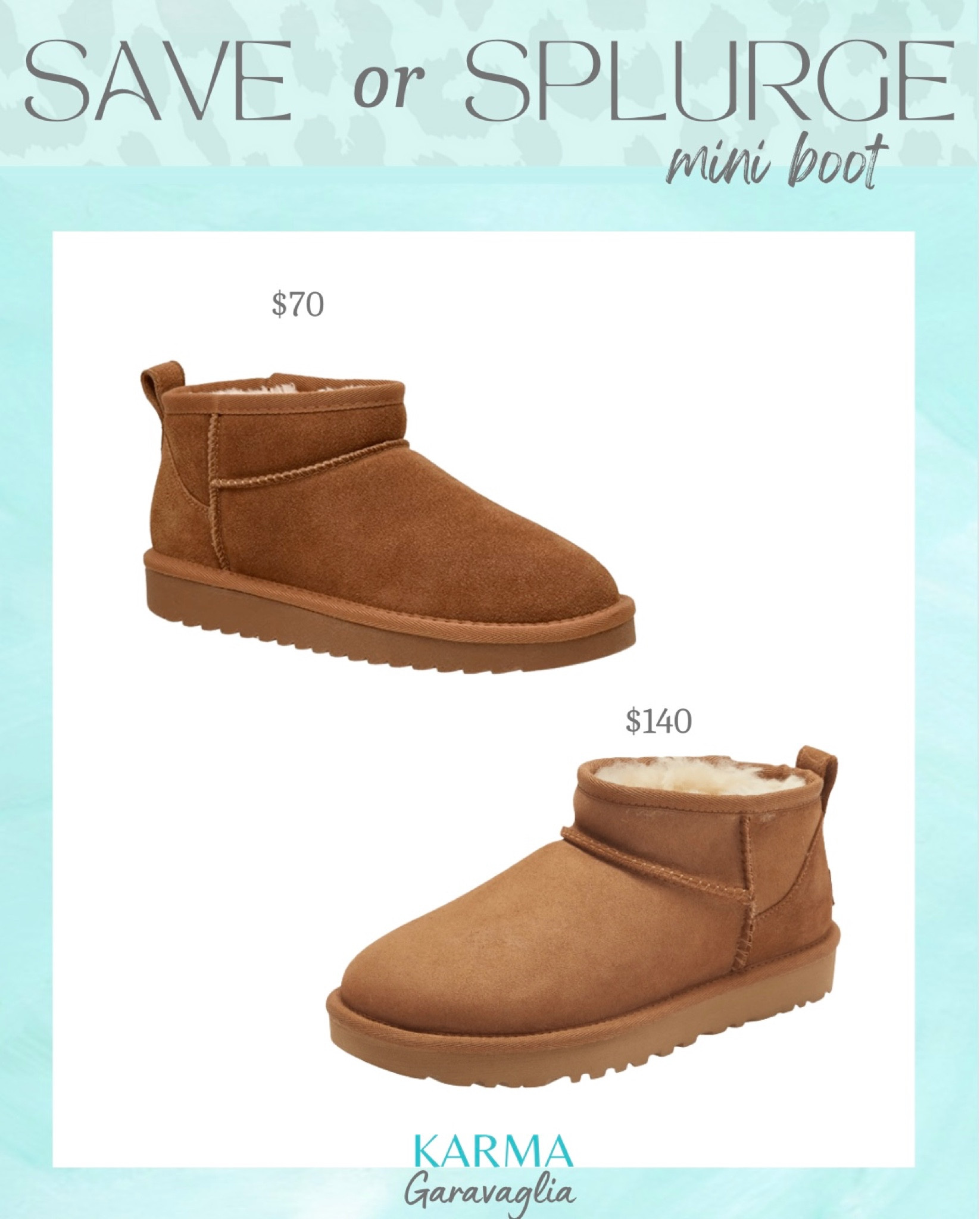 Save or Splurge, ultra mini boot, UGG boots, UGG dupe, Amazon dupe, gift idea, #giftguide #christmas #giftidea #designerdupe @nordstrom @amazon

Follow me @karmagaravaglia for more fashion finds, beauty faves, lifestyle, home decor, sales and more! So glad you’re here!! XO!!

#LTKGiftGuide #LTKCyberweek #LTKHoliday