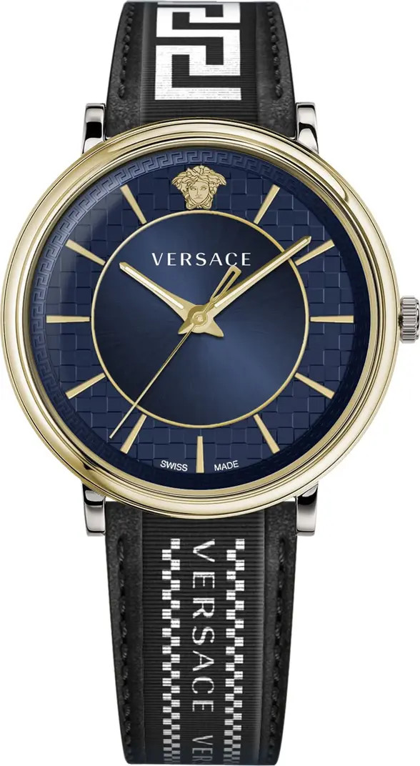 Versace Men's V-Circle Blue Dial Leather Strap Watch, 42mm | Nordstromrack | Nordstrom Rack