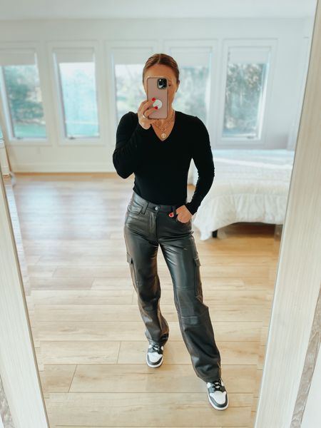 Faux leather cargo pants WORTH EVERY PENNY!!!! 
Amazon bodysuit
Nike dunk sneakers 
#LTKFIND

#LTKGiftGuide #LTKstyletip #LTKunder50