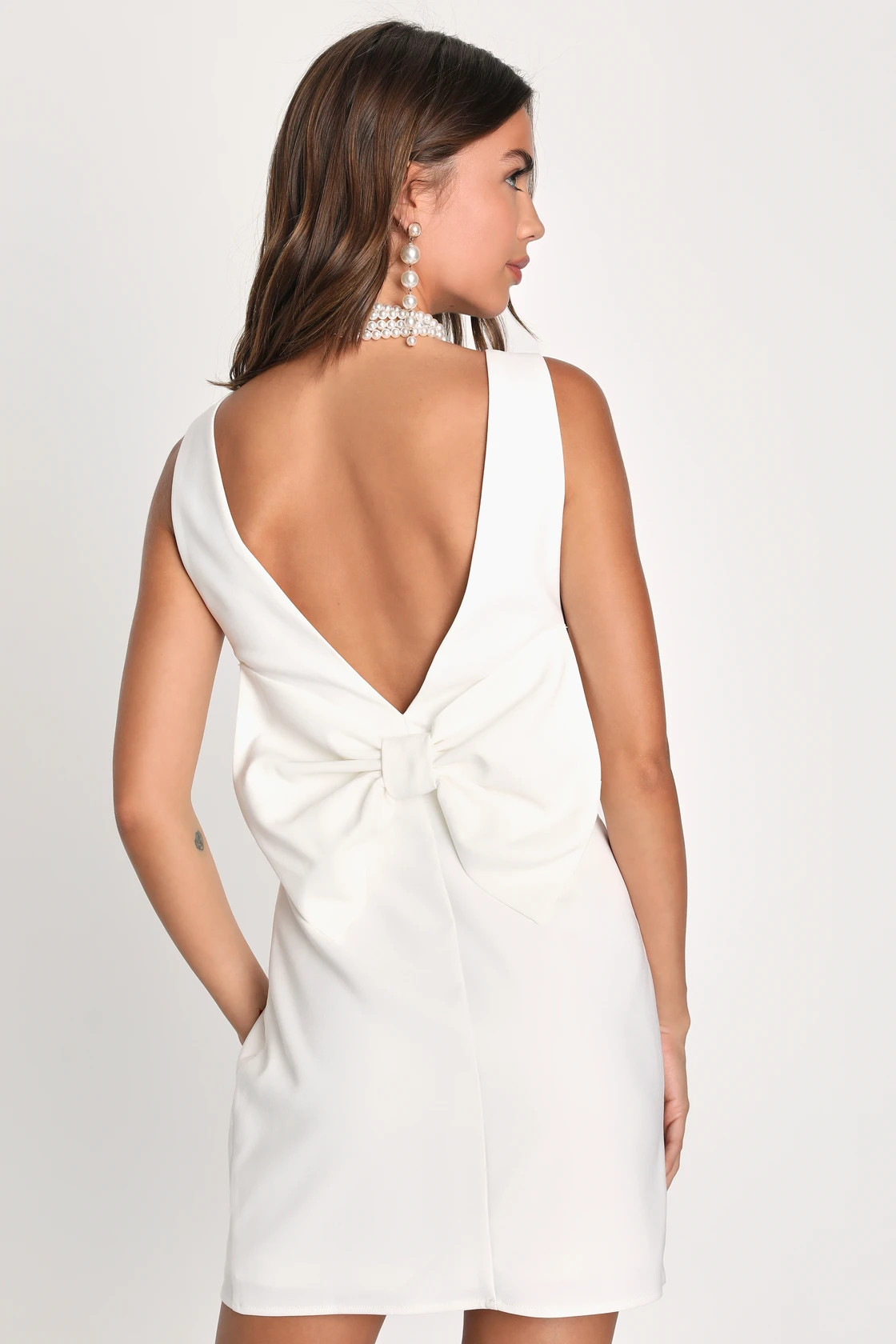 Blissfully Beaming White Sleeveless Bow Mini Dress | Lulus