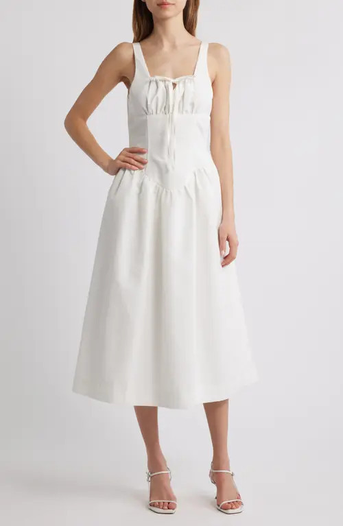 Rare London Gathered Corset Sleeveless Midi Dress in White at Nordstrom, Size Medium | Nordstrom