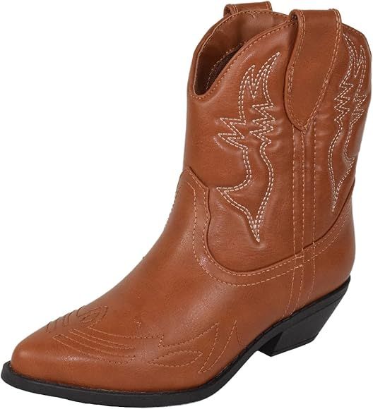 Soda Women Cowgirl Cowboy Western Stitched Ankle Boots Pointed Toe Short Booties Rigging-S | Amazon (US)