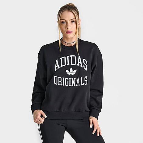 Adidas Women's Originals Collegiate Crewneck Sweatshirt in Black/Black Size Medium Cotton/Polyester/Fleece | Finish Line (US)