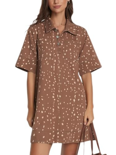EZAPINE Womens Denim Shirt Dress Button Up Casual Jean Mini Dresses | Amazon (US)