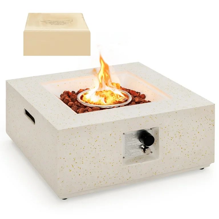 Costway 28'' Terrazzo Fire Pit Table 40,000 BTU Square Propane Gas Fire Pit with PVC Cover | Walmart (US)