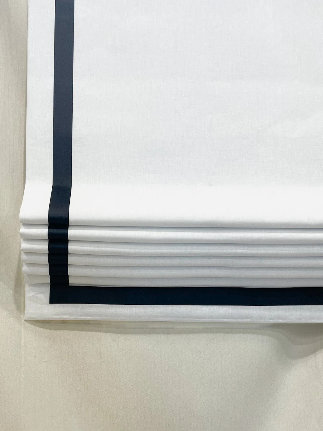 White Line Flat Roman Shades With Border Black Trim, Farmhouse Contemporary Modern Roman Shade, B... | Etsy (US)