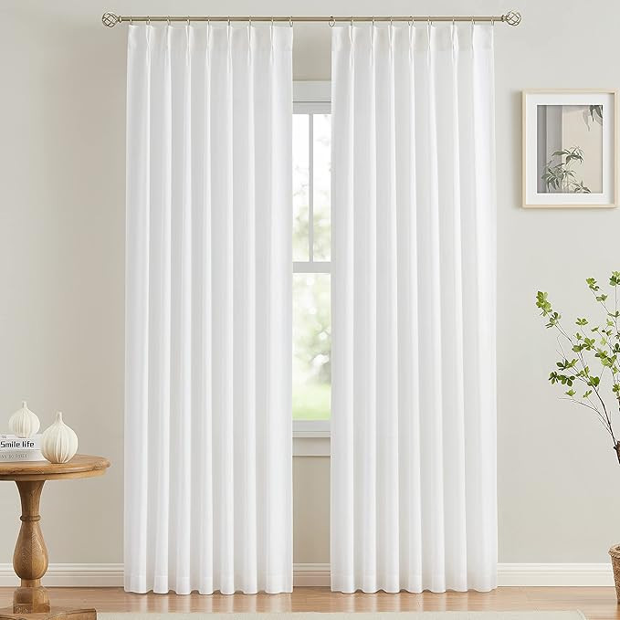 Vision Home White Pinch Pleated Semi Sheer Curtains Textured Light Filtering Window Curtains 84 i... | Amazon (US)