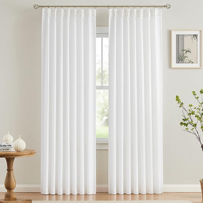 Vision Home White Pinch Pleated Semi Sheer Curtains Textured Light Filtering Window Curtains 90 i... | Amazon (US)